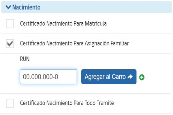 certificado de nacimiento para asignación familiar
