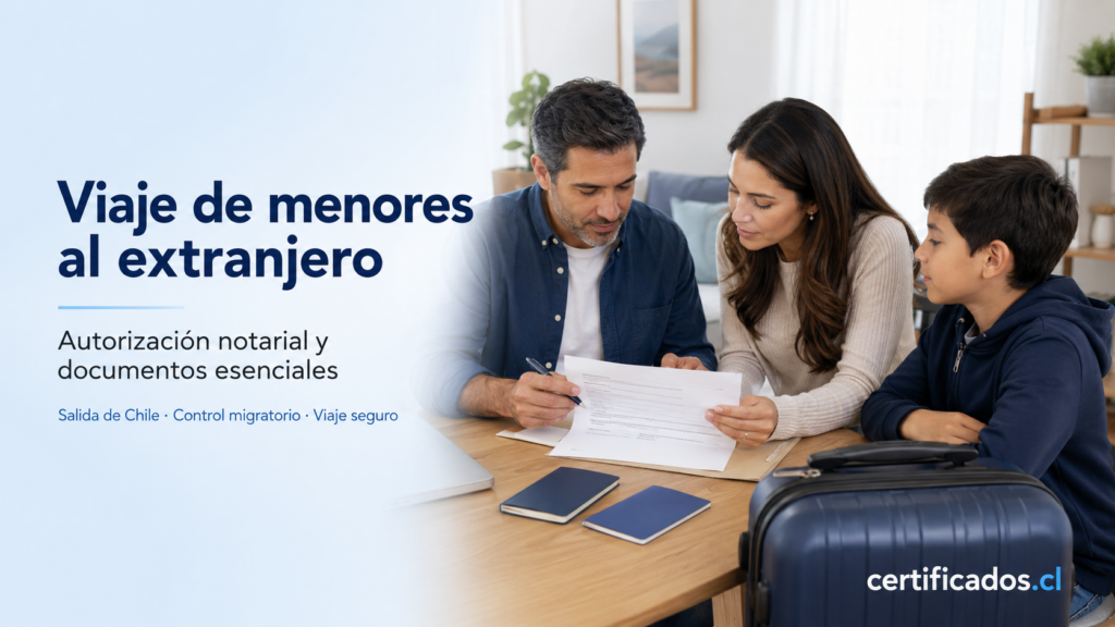Familia preparando documentos para el viaje internacional de un menor desde Chile