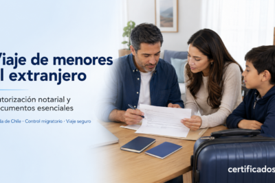 Familia preparando documentos para el viaje internacional de un menor desde Chile