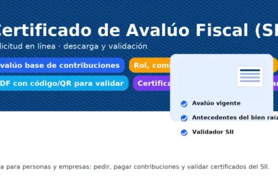 Certificado de Avalúo Fiscal del SII: avalúo base de contribuciones, rol, comuna, destino del bien raíz y verificación con código/QR