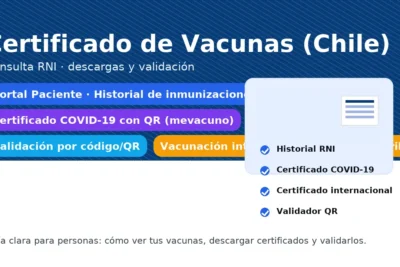 Certificado de vacunas en Chile: historial RNI en Portal Paciente, certificado COVID-19 con QR (MeVacuno), validación y certificado internacional