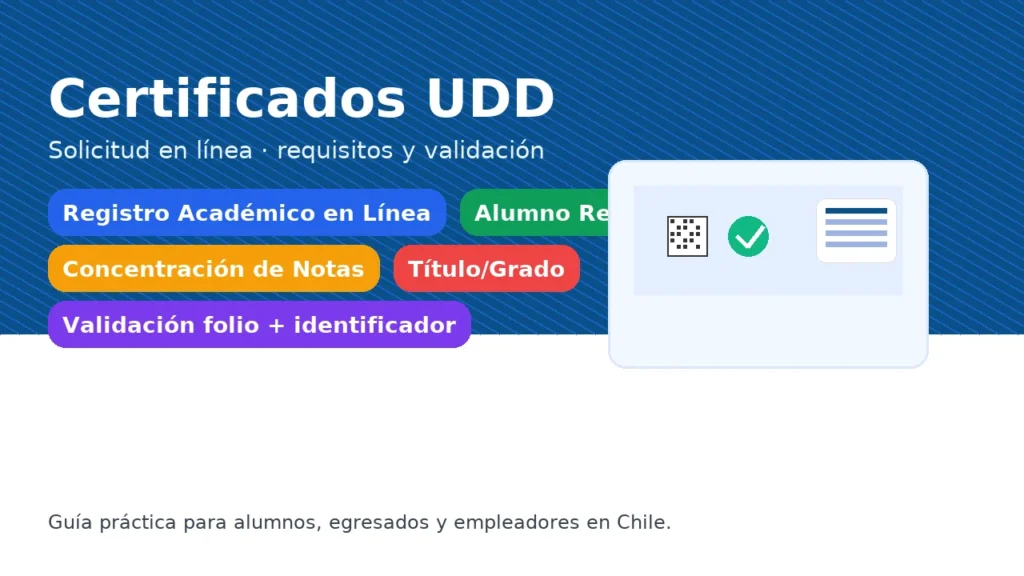 Certificados UDD: alumno regular, concentración de notas y título/grado — solicitud en línea y validación con folio e identificador