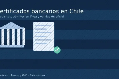 Certificados bancarios en Chile: guía práctica para solicitarlos en línea y validar con la CMF; icono de banco y documento con check.