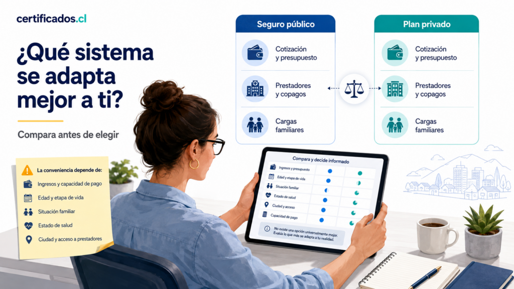 Comparación entre seguro público y plan privado de salud en Chile