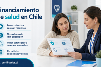 Infografía sobre financiamiento de salud en Chile, cobertura, cuotas y requisitos para afiliados a Fonasa.