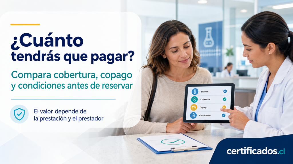 Paciente revisando cobertura, copago y condiciones de un examen médico