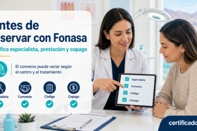 Paciente y dermatóloga revisando especialista, convenio, código y copago en Antofagasta