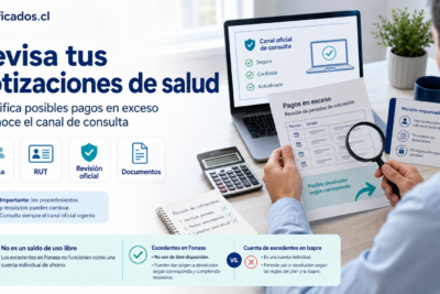 Persona revisando cotizaciones de salud Fonasa, posibles pagos en exceso y el canal oficial de consulta
