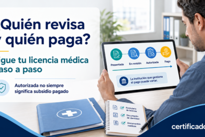 Persona revisando el estado, autorización y pago de una licencia médica Fonasa