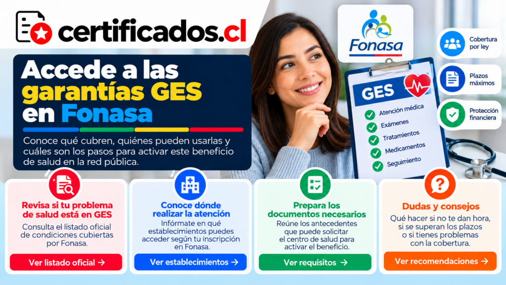 Garantías GES de Fonasa, cobertura de salud, requisitos, documentos y pasos para acceder a la atención.