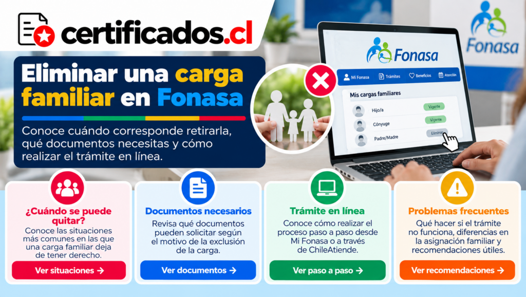 Guía visual para retirar una carga familiar de Fonasa y realizar el trámite en línea