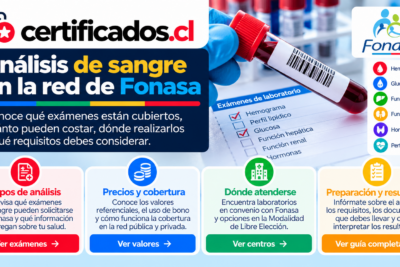 Guía visual sobre exámenes de sangre, cobertura de Fonasa, precios, centros de atención y preparación en Chile.