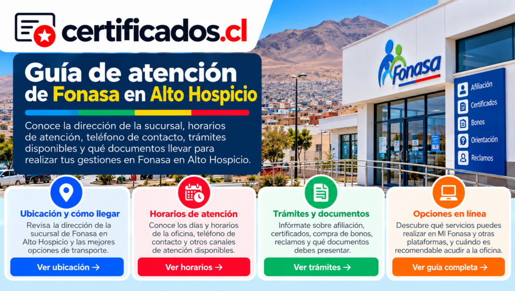 Atención de Fonasa en Alto Hospicio con información sobre ubicación, horarios, trámites y documentos necesarios.