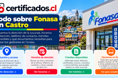 Guía de Fonasa en Castro con información sobre ubicación, horarios de atención, trámites, documentos y opciones en línea.