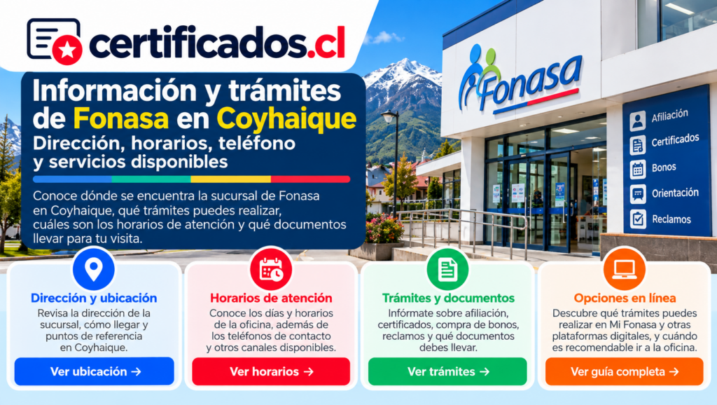 Información de Fonasa en Coyhaique sobre ubicación, horarios, documentos y trámites disponibles.