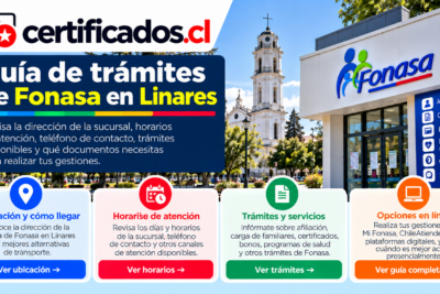 Guía visual sobre servicios, ubicación y trámites de Fonasa para afiliados en Linares.