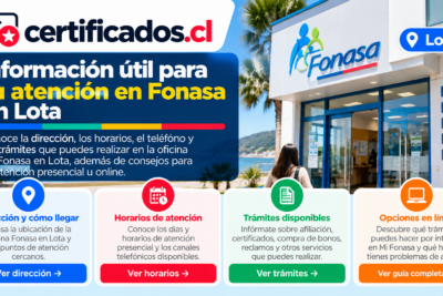 Información sobre atención de Fonasa en Lota, con dirección, horarios, trámites y opciones de atención en línea.