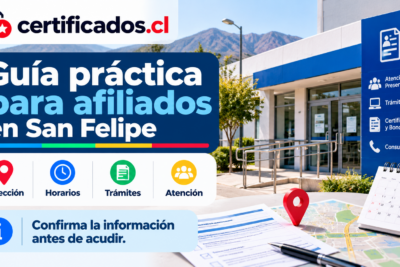 Guía visual de atención de Fonasa en San Felipe con información sobre dirección, horarios y trámites