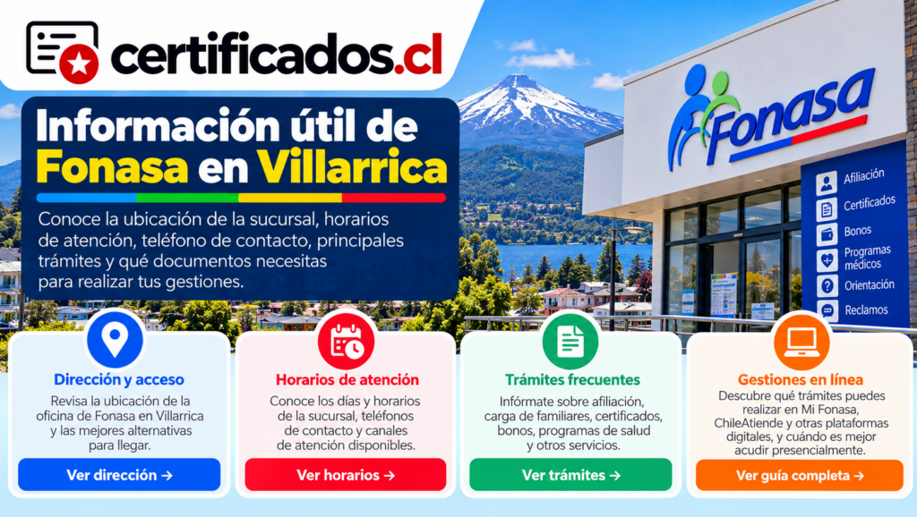 Información útil sobre sucursal, trámites, horarios y atención de Fonasa en Villarrica