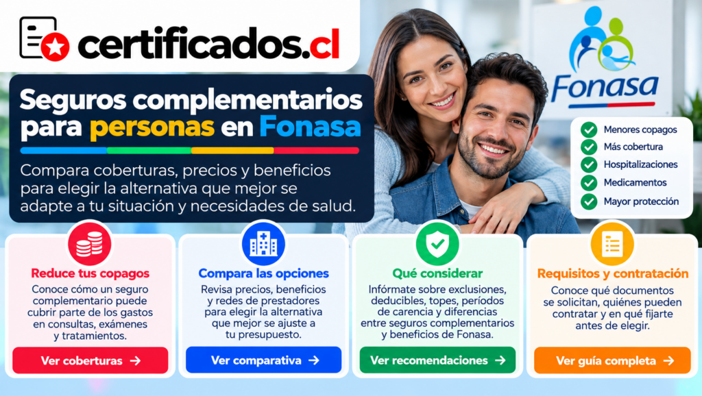 Seguro complementario de salud para afiliados a Fonasa, coberturas, copagos, hospitalización y beneficios adicionales.