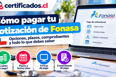 Guía visual para pagar cotizaciones de Fonasa en Chile con opciones de pago, plazos y comprobante