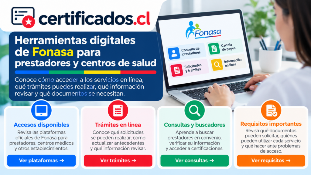 Herramientas digitales de Fonasa para prestadores, centros de salud, trámites y consultas en línea.