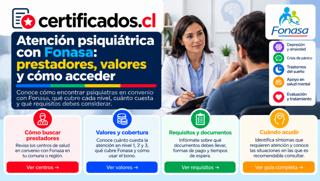 Atención psiquiátrica con Fonasa, prestadores en convenio, valores, requisitos y cobertura en Chile.