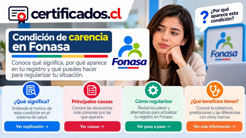 Guía sobre la condición de carencia en Fonasa, sus causas, formas de regularizar la situación y acceso a cobertura de salud.