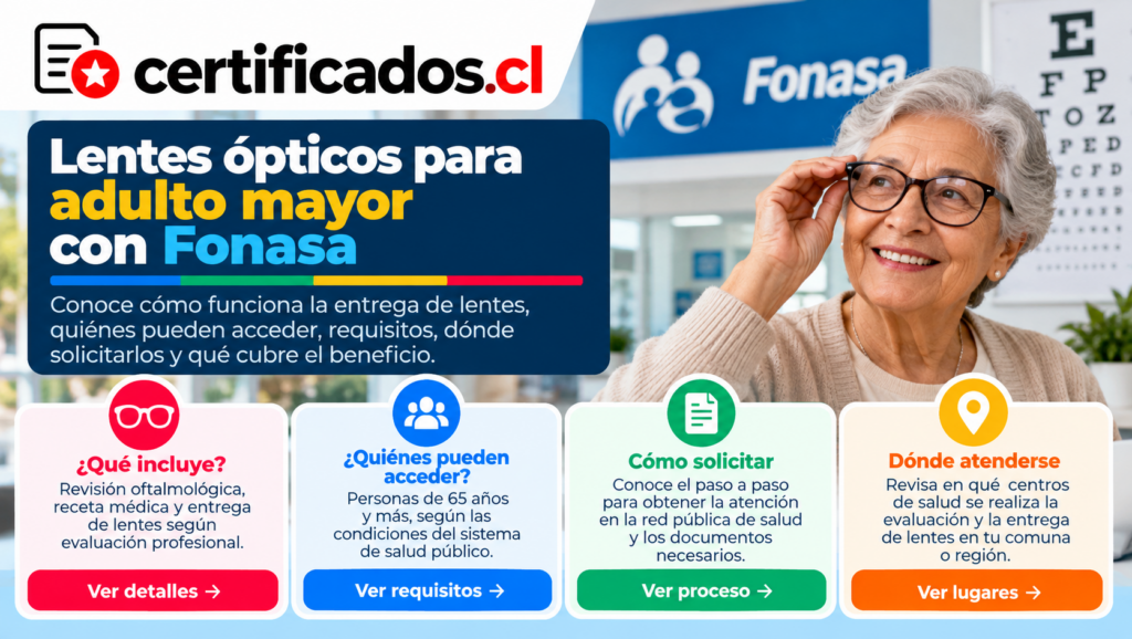 Lentes ópticos para adultos mayores con cobertura de Fonasa en Chile