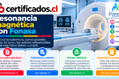 resonancia magnética para afiliados a Fonasa, con datos sobre cobertura, valores referenciales, centros de atención, requisitos y preparación.