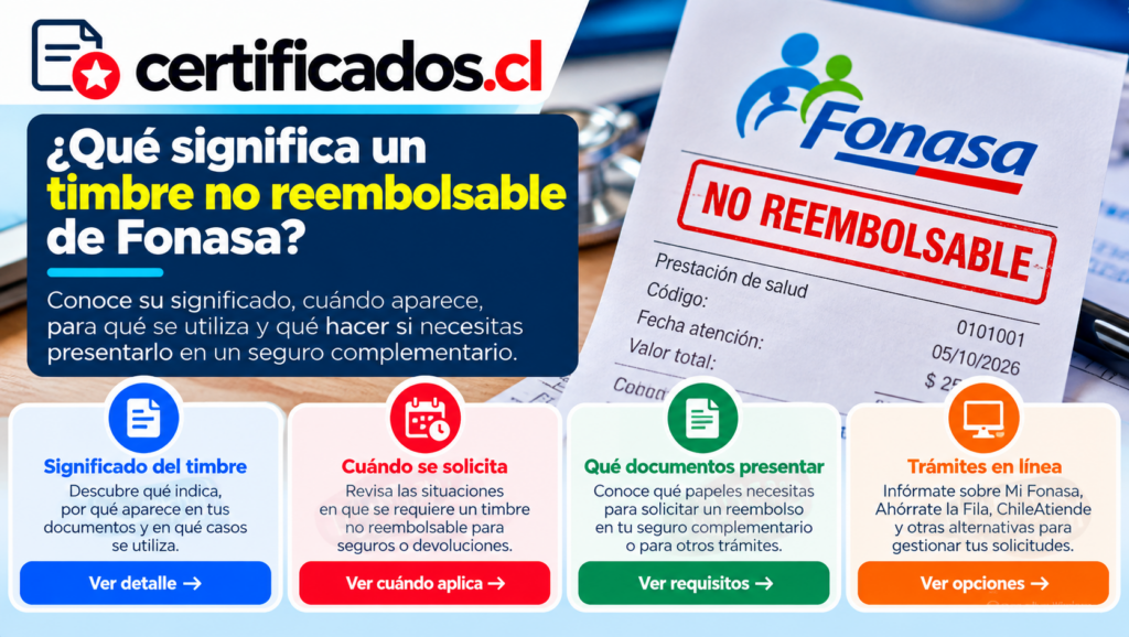 Timbre no reembolsable de Fonasa en documentos de salud y su utilidad para solicitar reembolsos.