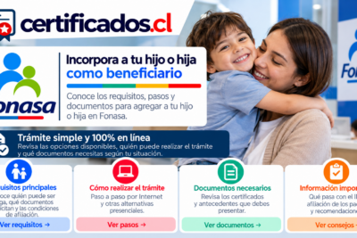 Guía para incorporar a un hijo o hija como beneficiario de Fonasa, con requisitos, documentos y pasos del trámite.