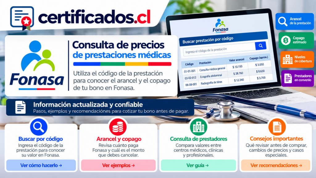 Consulta de aranceles y copagos de prestaciones médicas mediante códigos de Fonasa