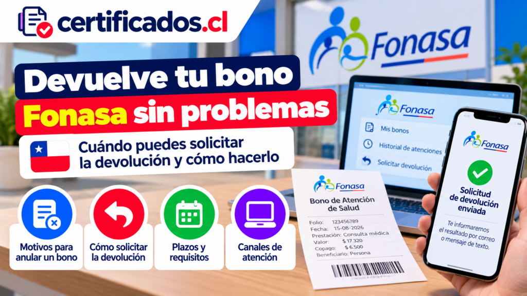 Guía visual sobre devolución de bonos Fonasa, requisitos, plazos y solicitud en Chile